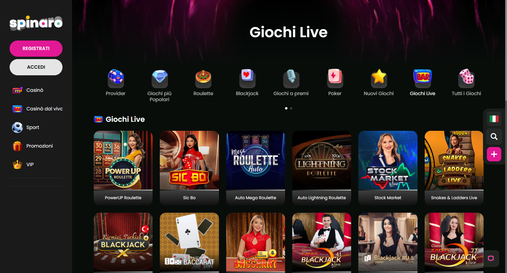 Spinaro live casino