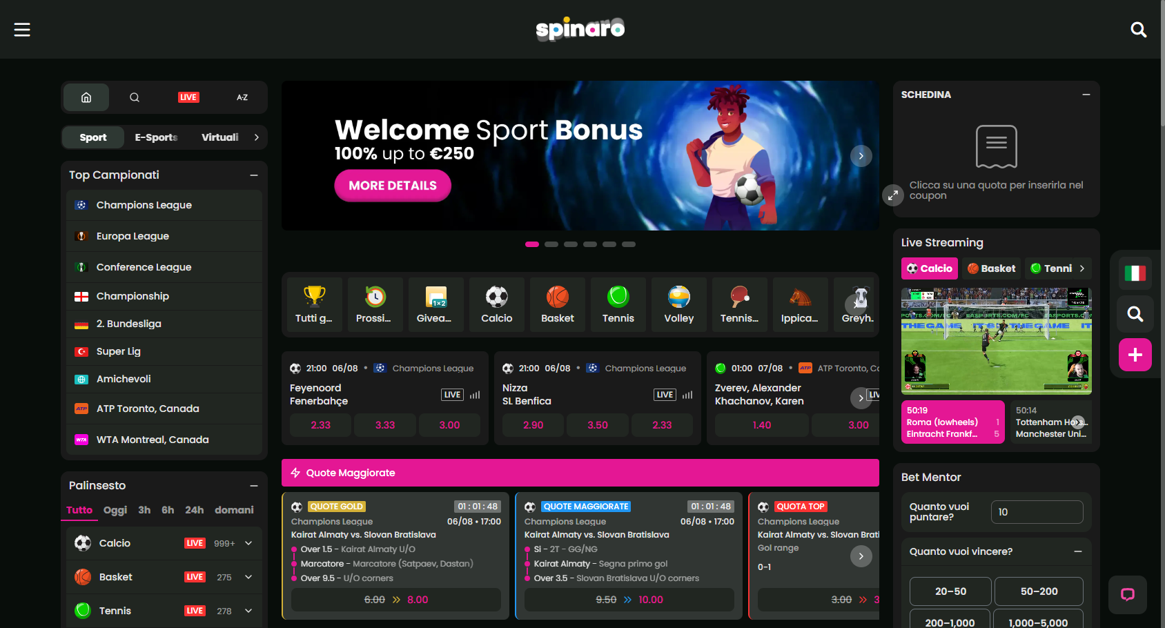 Spinaro scommesse